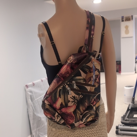 Red and Pink Tropical Print Backpack - Picture 8 of 11